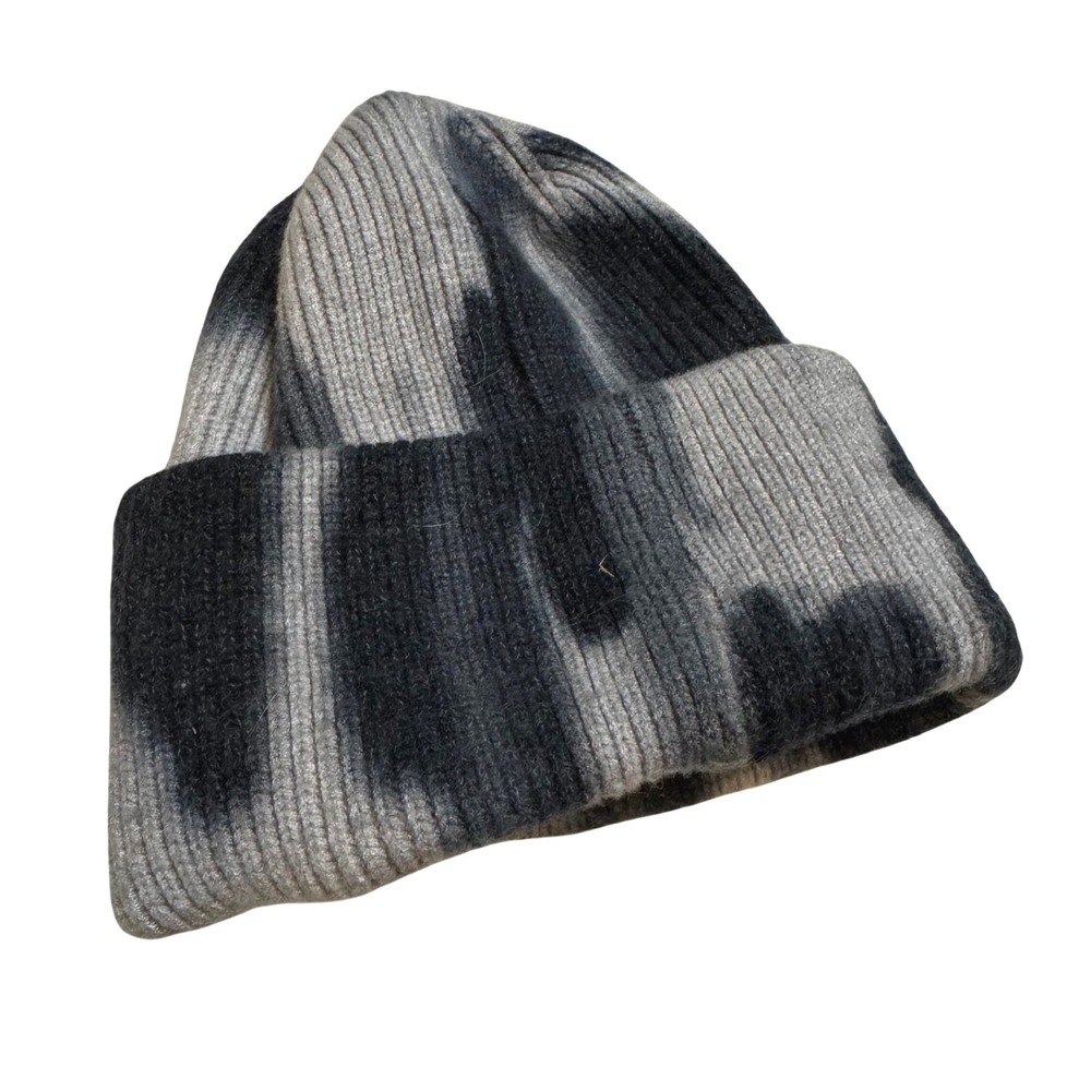 Women Tie-Dye Ribbed Knit‎ Beanie Grey Black Cuffed Winter Hat Streetwear Skater